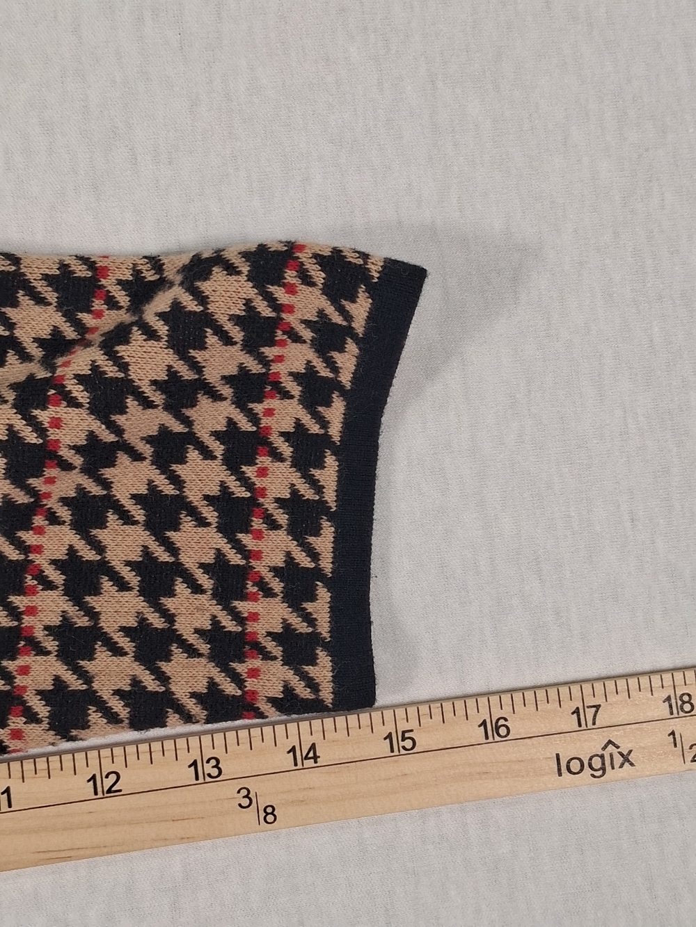 Anne Klein 1X Houndstooth Open Front Cardigan Sweater Red Black Tan Classic - Picture 10 of 11